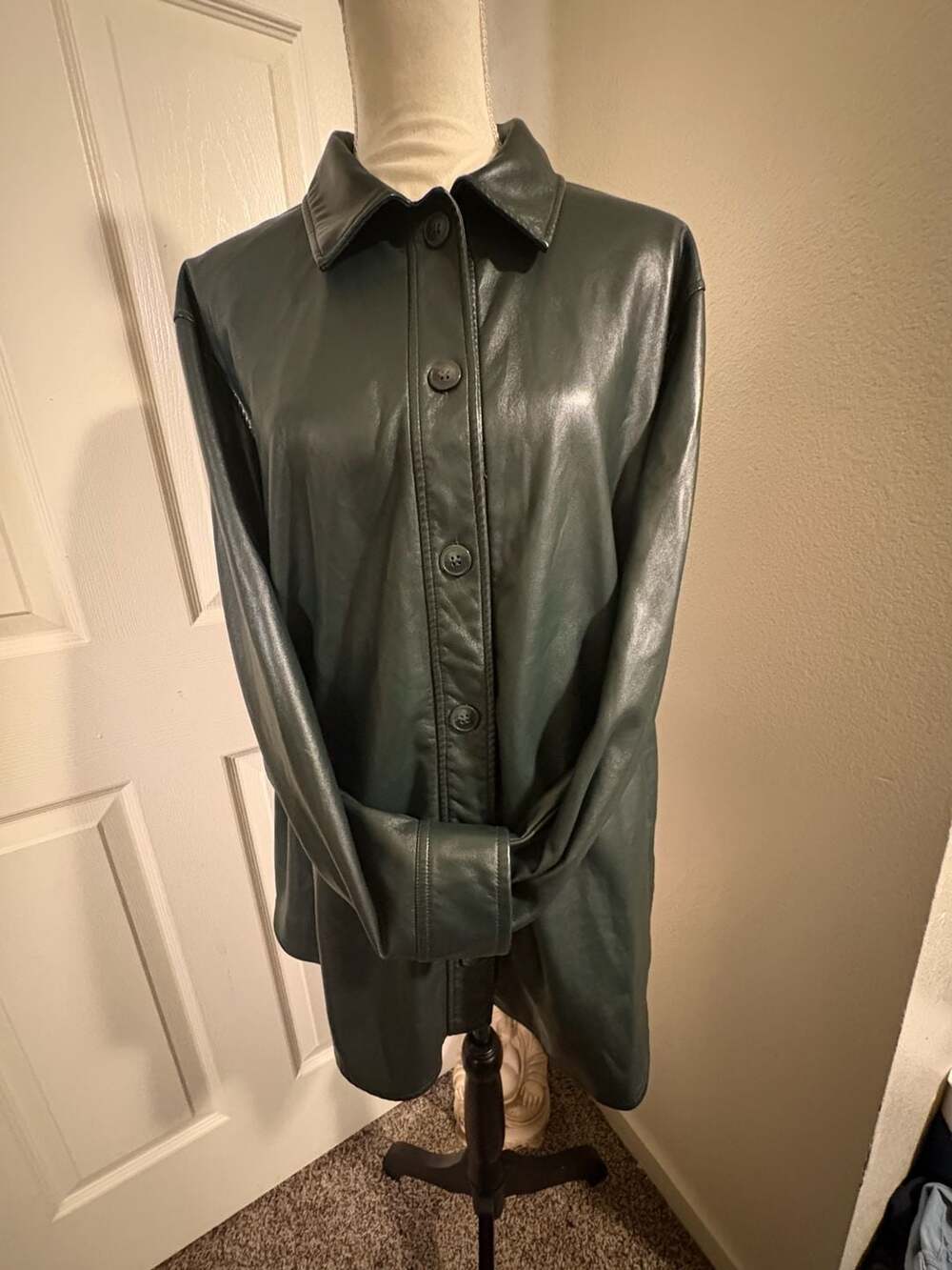 Maison Cinqcent Green Faux Leather Shirt Size M